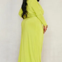 Plus Robe Longue Vert Citron à Col Très Bénitier -Jolie Vêtue Soldes Magasin aee918b837496e1a19e49abd8546f1e1472b9fed cnd5025 2