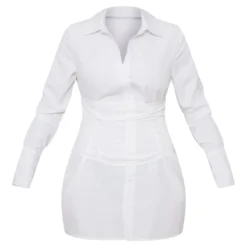 Robe Chemise Blanche à Partie Contrastante Sur La Taille -Jolie Vêtue Soldes Magasin af2681822226703b0d3ca2c080c665118fc846f0 cnc8317 5