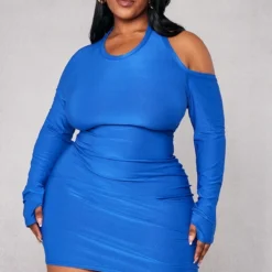 Plus Robe Moulante Bleu Vif à épaule Dénudée Et Manches Longues -Jolie Vêtue Soldes Magasin af2b01aad833babb2cec4753be51a7428dd0183d cnb4348 3