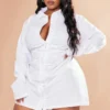Zero Plus Robe Chemise Froncée En Popeline Blanche