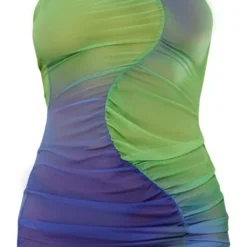 Robe Moulante Asymétrique En Mesh Violet Imprimé Dégradé Froncée -Jolie Vêtue Soldes Magasin af305a87acb905cf91e5afd943282ddb5347ee8f cnd5820 5