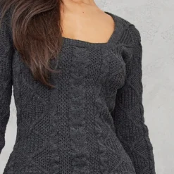 Petite Robe Pull En Maille Torsadée Gris Anthracite -Jolie Vêtue Soldes Magasin afdce3f09bf6ae9f3a7416837884e24961031242 cnd2827 4