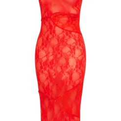 Robe Longue Asymétrique Transparente En Dentelle Rouge à Découpes -Jolie Vêtue Soldes Magasin b031a711dfd126623e106a9fd453acf63e61051f cne3800 5
