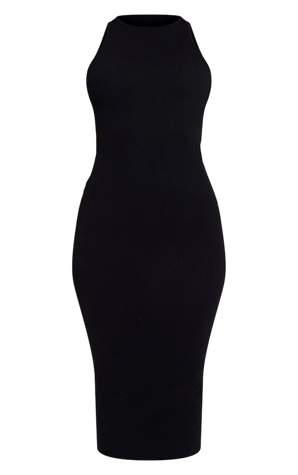 Robe Longue Côtelée Structurée Noire Détail Contours à Dos Nageur 6 Robe Longue Côtelée Structurée Noire Détail Contours à Dos Nageur – Image 4