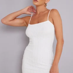 Robe Moulante Côtelée Texturée Blanche à Bretelles -Jolie Vêtue Soldes Magasin b072a93811b1a5f1f249b67ae6c14637579b7e81 cmy8306 4