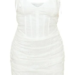 Robe Moulante En Broderie Blanche Froncée à Corset -Jolie Vêtue Soldes Magasin b075278e5c6874bf43709ebdc69c6da3a3d9d927 cne8502 5