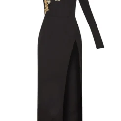 Robe Longue Noire Asymétrique à Col Haut Et Broderies -Jolie Vêtue Soldes Magasin b0834f5a9e85aec61e32e96c184ff4bb271cd920 CLY2727 3