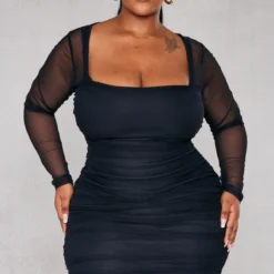 Plus Robe Moulante Froncée En Mesh Noir -Jolie Vêtue Soldes Magasin b09f59de7f36946481b4a361cab8c8d050c5516c cmb8297 3