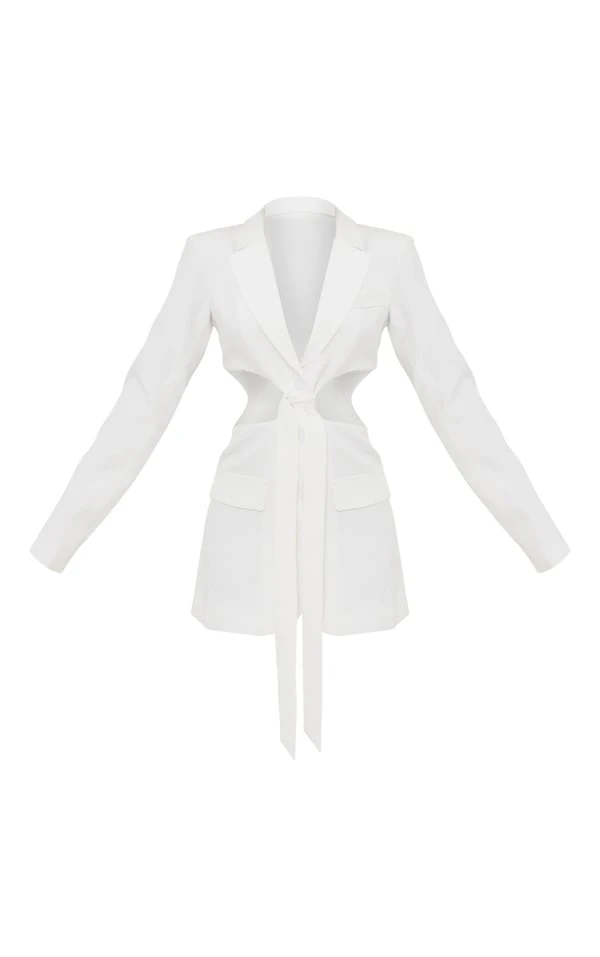 Robe Blazer Blanche Décolletée Découpée à Détail Noué 7 Robe Blazer Blanche Décolletée Découpée à Détail Noué – Image 5