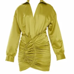 Robe Chemise Vert Olive Satinée à Décolleté Et Jupe Froncée -Jolie Vêtue Soldes Magasin b0e7e5125425394255864dadcdb9ae88b6aba017 cnb7424 5