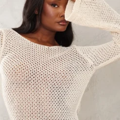 Tall Mini-robe En Maille Tricot Crème à Manches Longues -Jolie Vêtue Soldes Magasin b0ebc414a2b378d8173e731d7f5c923735cd9dfe cnd6752 4