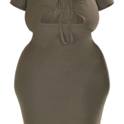 Plus Robe Mi-longue En Jersey Doux Kaki Découpée Sur Le Buste -Jolie Vêtue Soldes Magasin b11a293092709f4f858d23bb180df06ddc3e3828 cnd4811 5