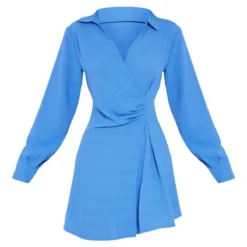 Robe Portefeuille Droite Froncée Bleue à Col -Jolie Vêtue Soldes Magasin b13a594c9d7d2364595a050be41e9bab8bb20af9 cnb1007 5
