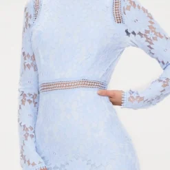 Robe Moulante En Dentelle à Manches Longues Bleu Poudré -Jolie Vêtue Soldes Magasin b13a5e305934a59deada5996e99ba59654eae83c CLU8591 5