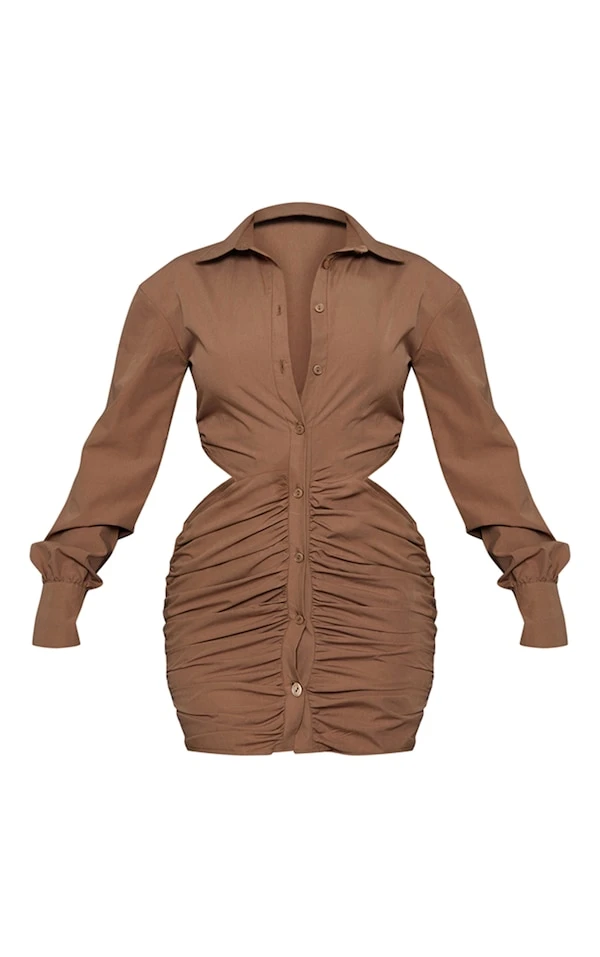 Robe Chemise Froncée Café Au Lait Rosé à Boutons Et Côtés Découpés 7 Robe Chemise Froncée Café Au Lait Rosé à Boutons Et Côtés Découpés – Image 5