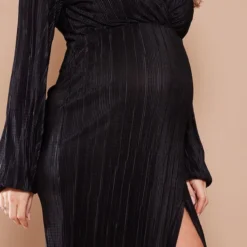 Maternité Robe De Grossesse Longue Plissée Noire à Fente -Jolie Vêtue Soldes Magasin b1a458584ee2420385048e2d84565e3b9cc9dc07 cnd3090 4