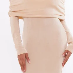 Robe Moulante Longue En Acétate Gris Pierre à Manches Longues Et Col Bardot -Jolie Vêtue Soldes Magasin b1dd7da8ff1383dd9d50c5d253ce1517a5000656 cnd7640 4