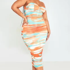 Plus Robe Mi-longue Côtelée Crêpée Orange à Imprimé Abstrait Et Détail Bonnets -Jolie Vêtue Soldes Magasin b222054cbe6935bfdee7f4fbe587d6a577ba96f8 cnd4899 3