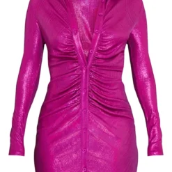 Robe Chemise Froncée Rose Métallisé à Manches Longues -Jolie Vêtue Soldes Magasin b2220690e520e524701dbb8a765fd57128b5a388 cmu6251 6