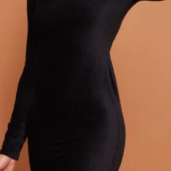 Robe Longue Côtelée En Velours Noir à Manches Longues -Jolie Vêtue Soldes Magasin b253ce7751f7fbadce5fbcc4e753dd9f32854f7b cna8252 4