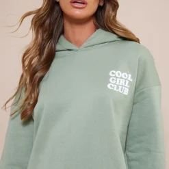 Robe Pull Oversize Sauge Doublure En Polaire à Capuche Et Slogan Cool Girl -Jolie Vêtue Soldes Magasin b28637c12f1ddca62c3fea43a9eec552d6c7204a cnd2406 4