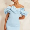 Robe Moulante Bleu Cendré à Col Bardot -Jolie Vêtue Soldes Magasin b29e311aa8441b0d3fb7d9a1a59af7c670e6f70b cne8501 1