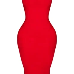 Shape Robe Mi-longue Rouge à Détail Bonnets Et Bretelles -Jolie Vêtue Soldes Magasin b322af99735dcb4bd20adde44786322aec43fc21 cmg6519 3
