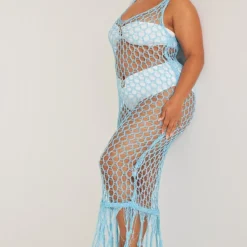 Plus Robe Longue En Maille Résille Bleue -Jolie Vêtue Soldes Magasin b330893f80dd05d673fed2bbbb8e92959440796b cnd9064 3