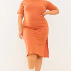 Logic Plus Robe T-shirt Mi-longue Oversize Rouille -Jolie Vêtue Soldes Magasin b382b6e44d98f3e280fe0193dda480e094284da9 cne4088 3