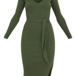 Robe Mi-longue Fendue Kaki à Manches Longues Et Ceinture -Jolie Vêtue Soldes Magasin b38e30b0a29877bd940c085ea09d1c58408b6f8c cmp8731 6