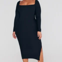 Plus Robe Mi-longue En Jersey Doux Noir à Col Carré -Jolie Vêtue Soldes Magasin b3a16740ece0eab6c044ab89f6cb6a804e22e597 cnc5137 3