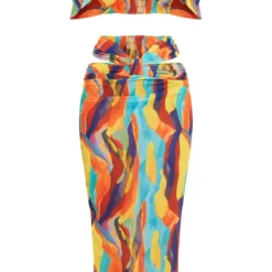 Robe Longue Découpée En Mousseline De Soie Multicolore à Imprimé Abstrait Et Col Bardot -Jolie Vêtue Soldes Magasin b3aa26721a24c3198fc4f30ec442d165df77ccf8 cne7735 5