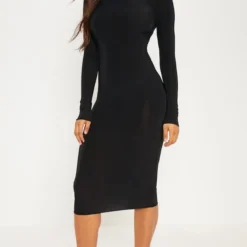 Tall - Robe Mi-longue Moulante Noire à Col Montant