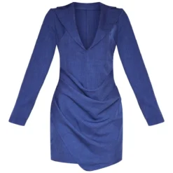 Robe Blazer Effet Lin Drapé Bleu Foncé -Jolie Vêtue Soldes Magasin b3d42dc0df8c37c780707db1375e2e882acfcd1d cne1539 5
