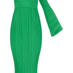 Robe Mi-longue Plissée Verte à Manche évasée Unique -Jolie Vêtue Soldes Magasin b40e7f3d2fabd26734b82797f4b0c9868098af3b cmz1487 6