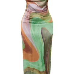 Plus Robe Longue Satinée Multicolore Imprimé Abstrait Effet Marbré à Col Bénitier Et Bretelles -Jolie Vêtue Soldes Magasin b426a4822a0dbde6d00d5b01862ef854052a6948 cmz9577 5