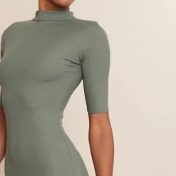 Robe Mi-longue Kaki à Col Haut Et Manches Courtes -Jolie Vêtue Soldes Magasin b445bc5430b41de9d7c45c4ec7fa864c264b33cf cnd1305 4