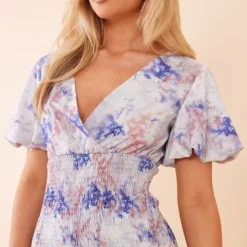 Robe Moulante Imprimé Petites Fleurs Multicolore Froncée à Col En V -Jolie Vêtue Soldes Magasin b452e29f130f740324d6e0962b465bbf3754fc75 cnc8281 4