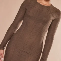 Robe Moulante Texturée Espresso à Manches Longues Et Col Ras -Jolie Vêtue Soldes Magasin b4a413531b689332c7fe9a14c91ebeb7bc0de603 cnb9615 4