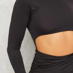 Robe Très Moulante Noire Découpée à Col Haut Et Manches Longues -Jolie Vêtue Soldes Magasin b4a9b5a0a87bcecc241d00e4b23c538920fe77f6 cna1127 4