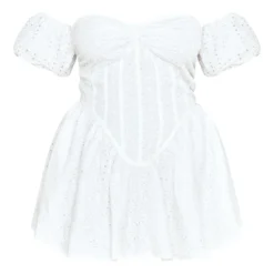 Plus Robe Droite En Broderie Anglaise Blanche à Manches Bouffantes -Jolie Vêtue Soldes Magasin b4e731197b8a64d0bd62a22266fe7b8fb6d44fe6 cne0766 5
