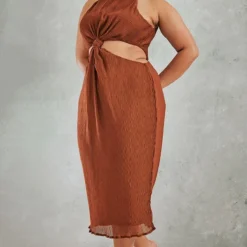 Plus Robe Mi-longue Plissée Chocolat à Détail Noeud -Jolie Vêtue Soldes Magasin b5067eaa40f6dc63b6058c6bc012fc87ee23860d cnc7396 3