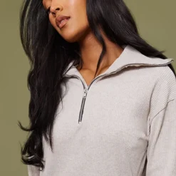 Tall Robe Pull Oversize Beige Côtelée à Col Montant Et Demi Zip -Jolie Vêtue Soldes Magasin b512394678b1dcbb9a285be4ab54598ba8230035 cnc4013 4