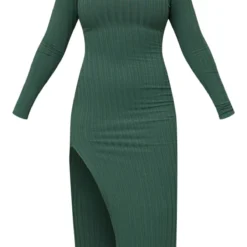 Robe Fendue Longue Bleu-vert Côtelée Large à Col Asymétrique -Jolie Vêtue Soldes Magasin b52359c0ed0cd2880bd1df52866ada21ca9960d9 cnc6652 5