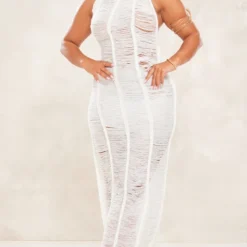 Shape Robe Longue En Maille Tricot Ajourée Crème à Dos Nu -Jolie Vêtue Soldes Magasin b52b180913b6610099d86667308e152c810bcc79 cne9174 3