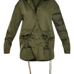 Robe Chemise Oversize En Maille Sergée Kaki à Poches Lacées -Jolie Vêtue Soldes Magasin b58bcd9c2c6287f813dcb54ae08c843fde075693 cna3020 5