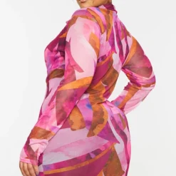 Plus Robe Chemise Rose Imprimé Abstrait En Mesh Boutonnée -Jolie Vêtue Soldes Magasin b5b36d7b75c399e00a23cf3429387226982e6662 cms6627 3