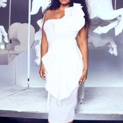 Plus Robe Mi-longue Blanche Asymétrique à Effet Plissé -Jolie Vêtue Soldes Magasin b5f7a44bcbd7604a330e52cdbb11d07459ae141d cmd6677 4