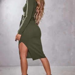 Robe Mi-longue Fendue Kaki à Manches Longues Et Ceinture -Jolie Vêtue Soldes Magasin b618d120b1087a2285820d568ae8ee9ca4bb5589 cmp8731 2