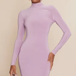 Robe Moulante Mauve Découpée Dans Le Dos Croisée à Manches Longues -Jolie Vêtue Soldes Magasin b665dbef93375fbf2ab8e09423d870412bf53380 cnd2294 2